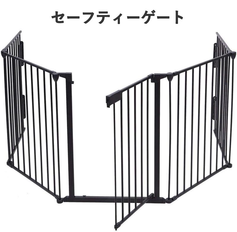 5面セット ドア付 おくだけ セーフティーゲート ストーブガード 玄関 階段 室内 折りたたみ可能 自由に組み合わせ ブラック 子ども ペット 用 金属、プラスチック (ブラック)
