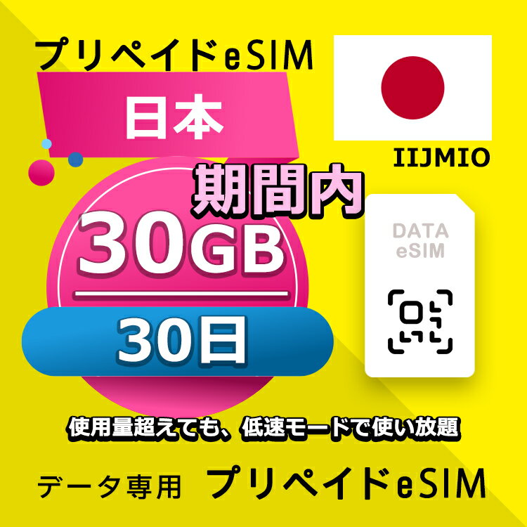 データ通信eSIM 日本 30日間 30GB esim 格安eSIM SIMプリー 日本 データ専用 IIJmio