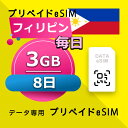 データ通信 eSIM フィリピン 3GB / 毎日 8日間 esim SIMプリー プリペイド esim 低速データ無制限 esim データ専用 Globe,SMART