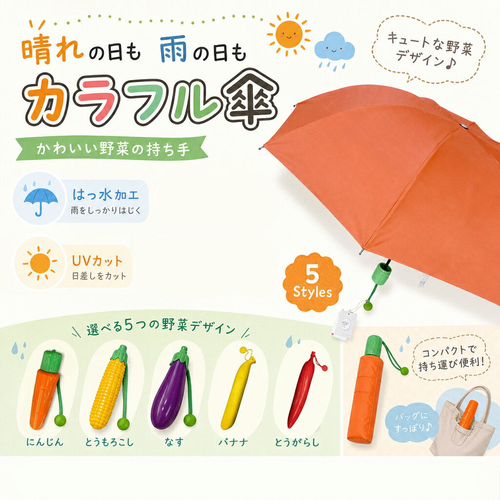 樂天商城 - 雨傘 折りたたみ傘 晴雨兼用 UVカット 野菜 収納 ニンジン とうもろこし ナス バナナ 唐辛子 傘 折りたたみ傘 軽量 面白い おもしろ 可愛い 晴雨兼用 携帯 梅雨対策 梅雨対策グッズ ギフト 贈り物