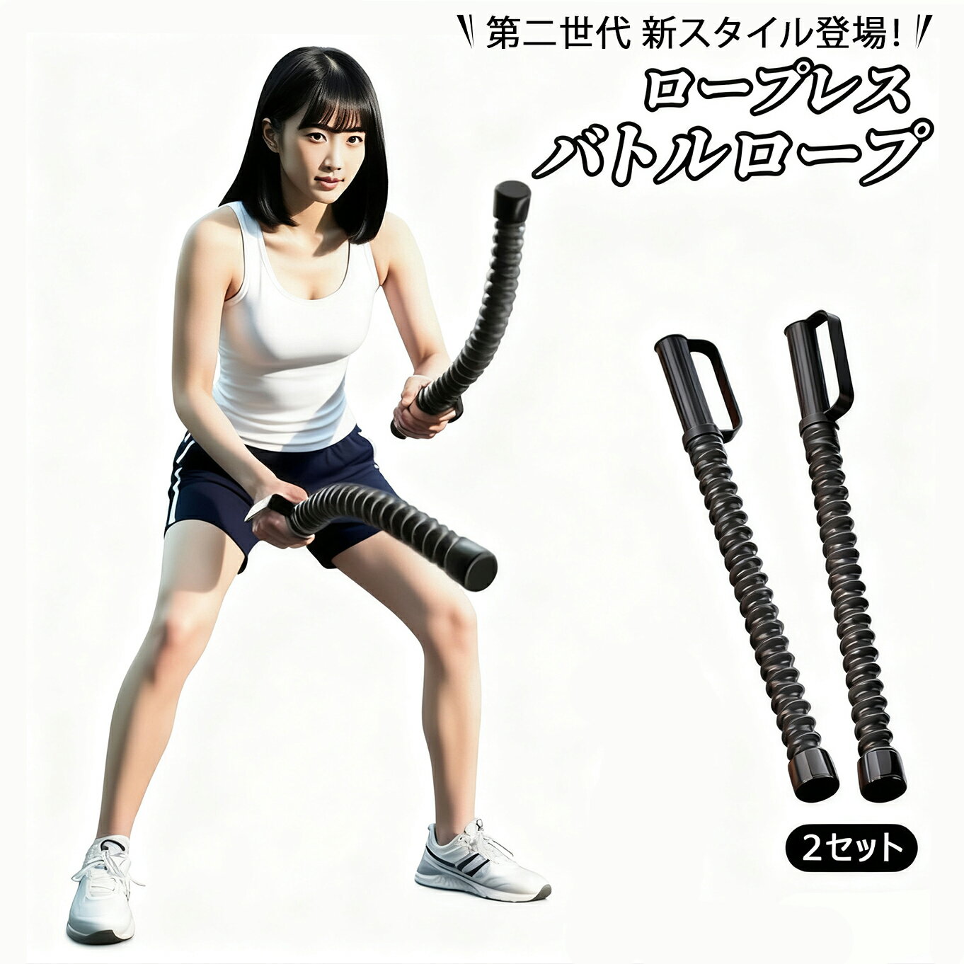 第二世代 2セット ロープレス コードレス バトルロープ 収納袋付き エクササイズ フィットネス アウト..