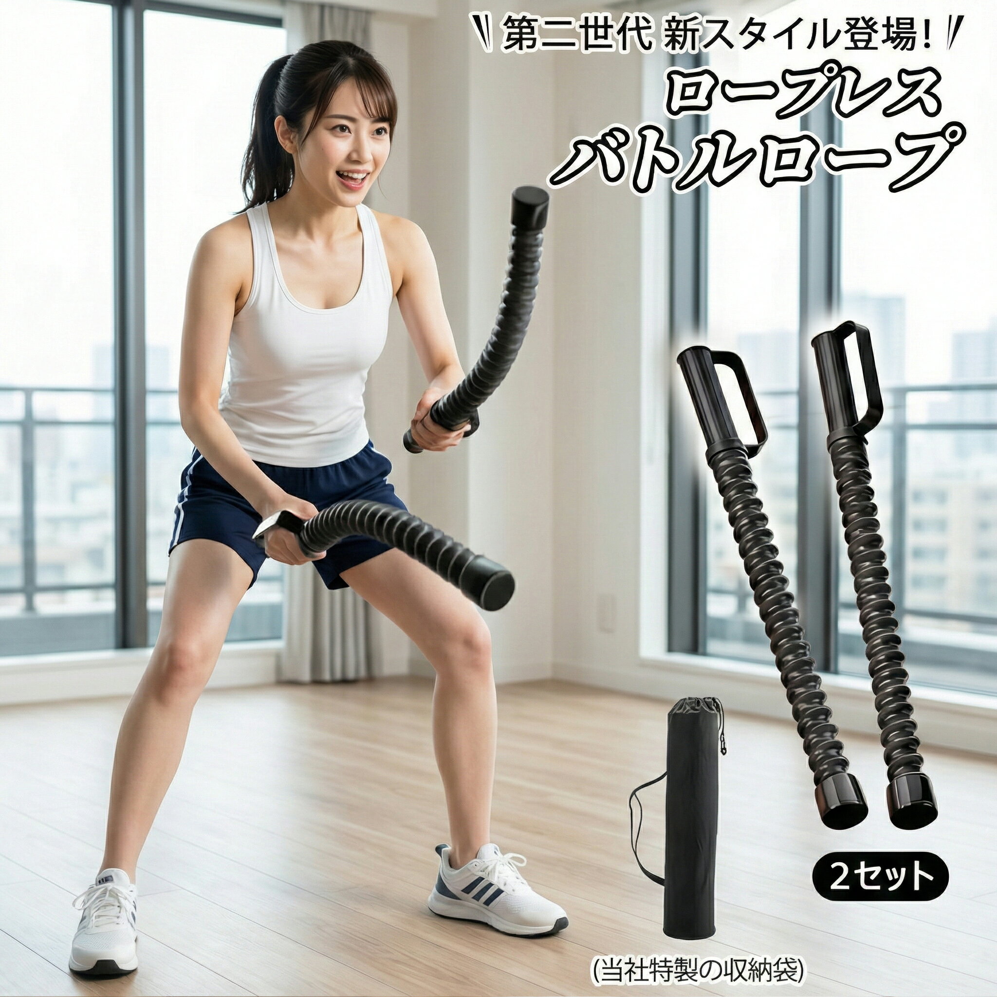 送料無料 2セット ロープレス バトルロープ エクササイズ フィットネス アウトスティック フィットネスバー 1年間保証