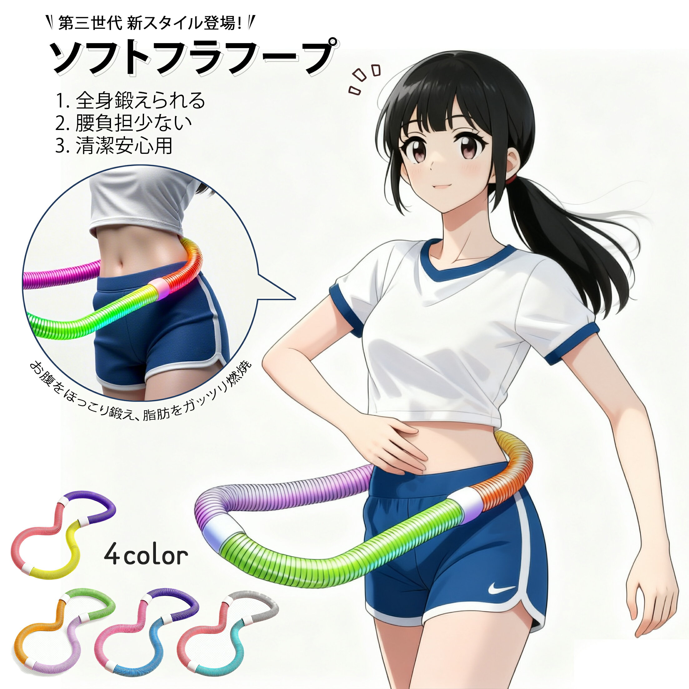 【新商品登場P10倍】 フラフープ ダイエット ソフトフラフープ 柔らかい ベリー フィットネス ベリートレーニング用 PVC ソフトスプリングフラフープ 折りたたみ式 ポータブル フラサークル ウエスト エクササイズ 有酸素運動 筋トレ シェイプアップ