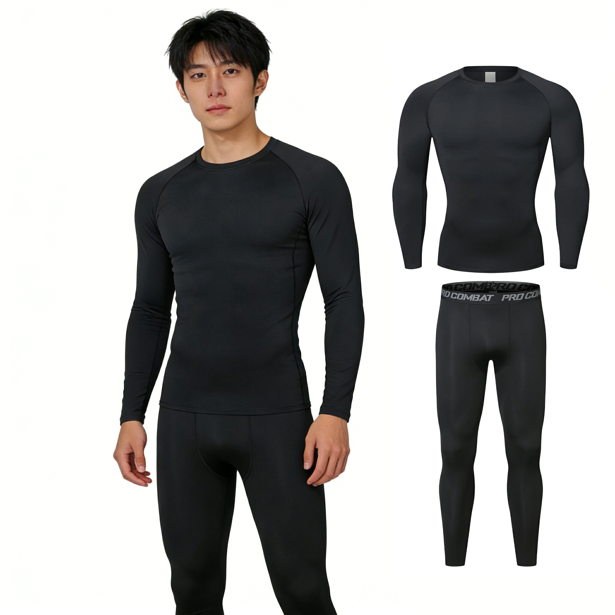 スポーツウェア 男性用 上下セット 秋冬 加絨 運動着 速乾性 スキー ランニング タイツ ぴったりフィット 保温性 インナー ポリエステル レギンス スパッツ トレーニングウェア メンズ 速乾 保温 スキー アウトドア 登山 ランニング 運動 秋冬