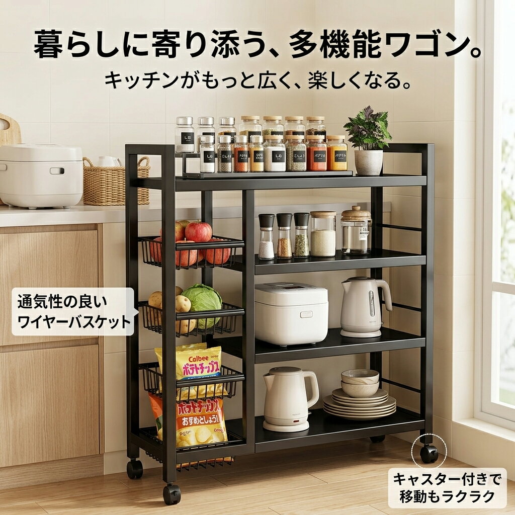 樂天商城 - キッチン収納棚 多段式野菜収納ラック 家庭用マルチ機能野菜バスケット 壁掛けスナック収納スタンド 家庭用 果物 野菜 収納ラック 炭素鋼 多段 可動式 調味料ラック スパイスラック 雑貨整理棚 80cm 90cm 120cm