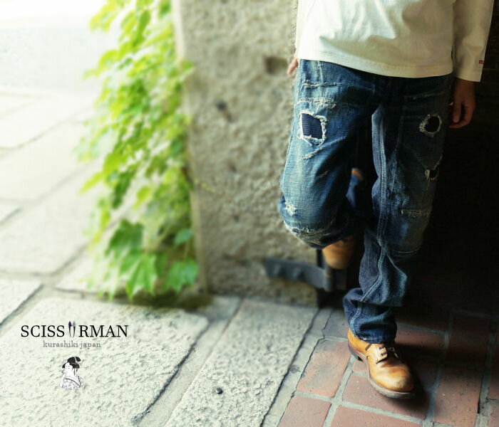 楽天YIELDSCISSORMAN シザーマン 1003 KURASHIKI JEANS ソリッドタイプ 刺子切替 リアルユーズド クラッシュリメイクストレートジーンズ　岡山児島製　倉敷ジーンズ　児島ジーンズ　倉敷デニム　和　刺子　リメイクデニム