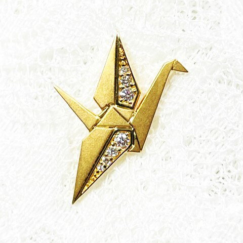 K18 ダイヤモンド タイニーピン 折り鶴ダイヤ6個 0.07ct スタッドピン ラペルピン