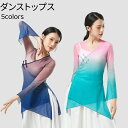 ダンス 練習着レッスン着 シアー バレエ グラデーションカラー トップス クラーデション Vネック 社交ダンス 練習着 衣装 ジャズ ダンス ヨガウェア レディ...