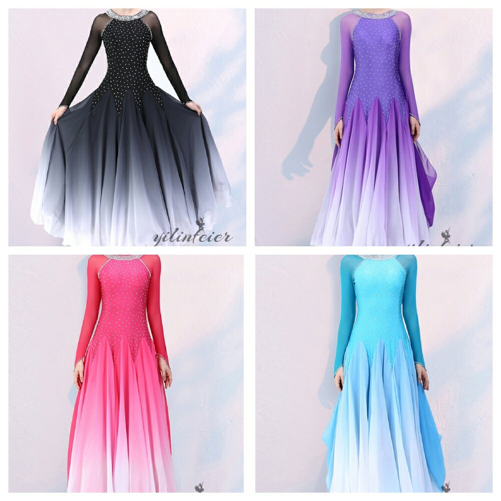 社交ダンス衣装 ドレス ダンスドレス レディース オーダーメイド可 丸首 ラインストーン飾り シースルー袖 ワルツ専用ドレス モダンダンス衣装 ワンピース レッスン着 フラメンコ衣装 練習競技着デモ用 スタンダード用演出服 踊り おしゃれ 高級感 優雅 着心地よい海外通販 2
