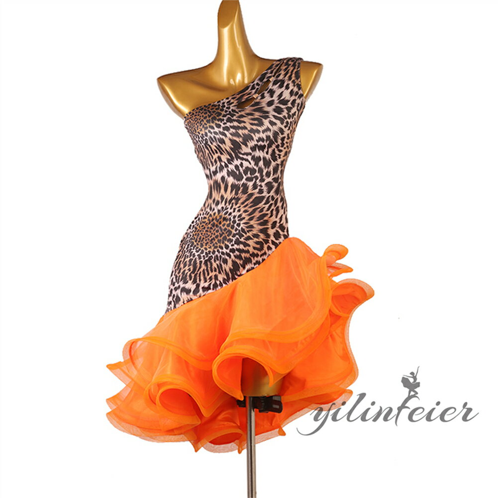 ラテンダンスドレス ラテン衣装 ラテンドレス ラテンダンスワンピース チャチャ サルサ サンバ ルンバ タンゴ パソドプレ衣装 大きい裾 豹柄 社交ダンス ドレス レディース レース タンゴ 演出用 イベント ダンスウエア ダンス衣装 ダンスドレス 練習着 競技着海外通販 2