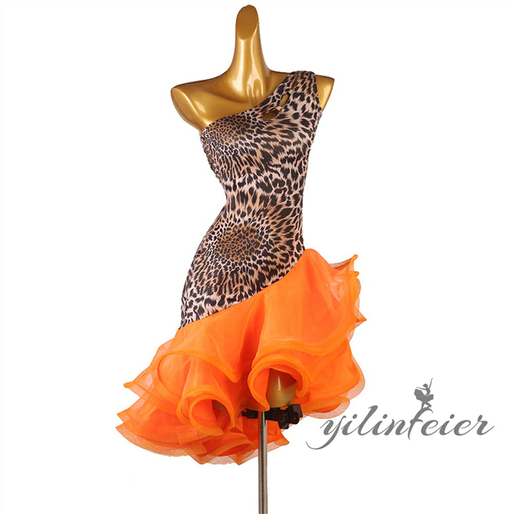 ラテンダンスドレス ラテン衣装 ラテンドレス ラテンダンスワンピース チャチャ サルサ サンバ ルンバ タンゴ パソドプレ衣装 大きい裾 豹柄 社交ダンス ドレス レディース レース タンゴ 演出用 イベント ダンスウエア ダンス衣装 ダンスドレス 練習着 競技着海外通販 3