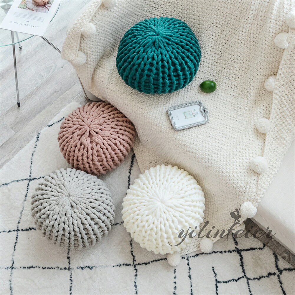 クッション ニットクッション 円形 座布団 フロアクッション 背当て 装飾枕 40×40cm タッセル付き ピローケース 刺繍 洗える かわいい モダン シンプル 高級感 マルチカラークッション 秋冬 オールシーズン インテリア ソファー 椅子用 北欧風 モノトーン モノクロ海外通販