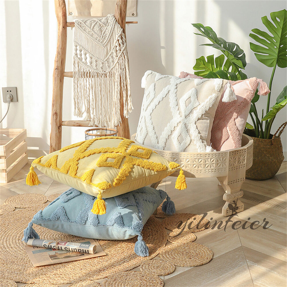 クッションカバー 45×45cm 30×50cm まくらカバー 装飾枕カバー タッセル付き 刺繍 背当てカバー 座布団カバー かわいい シンプル 高級感 在宅勤務 マルチカラークッションカバー 秋冬 オールシーズン ルーム インテリア ソファー 車 椅子用 北欧風 雑貨 ギフト海外通販 [3]