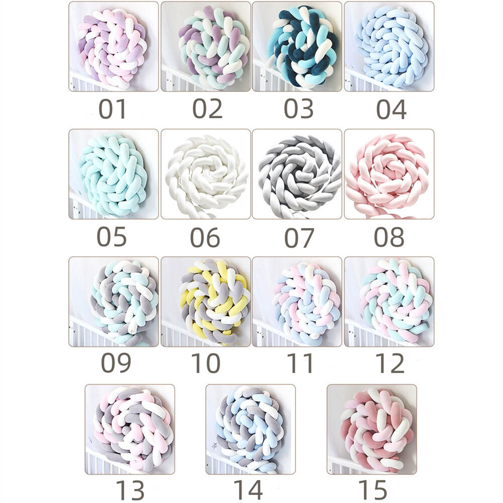 寝返り防止クッション ベッドガード 3本編み 1M 2m 3m 4M ベッドガードクッション ニットクッション ベビー ベッドサイド サイドガード ベビーサークル ベッドバンパー ベビーベッド 赤ちゃん 結び目 ふわふわ柔らか 部屋飾り 出産祝い 癒し モノトーン 布団落下防止海外通販 2