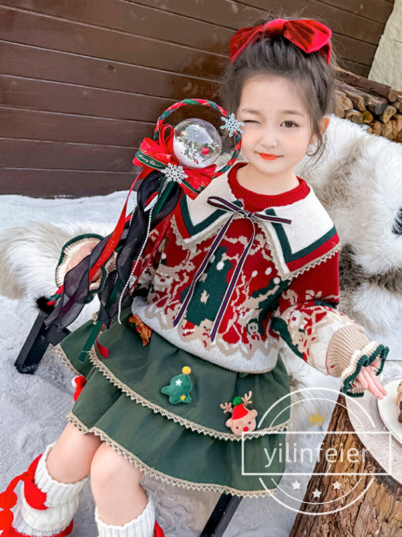 女の子 クリスマスセーター スカート 3点セット可愛い クリスマス衣装　子供 秋冬 ...