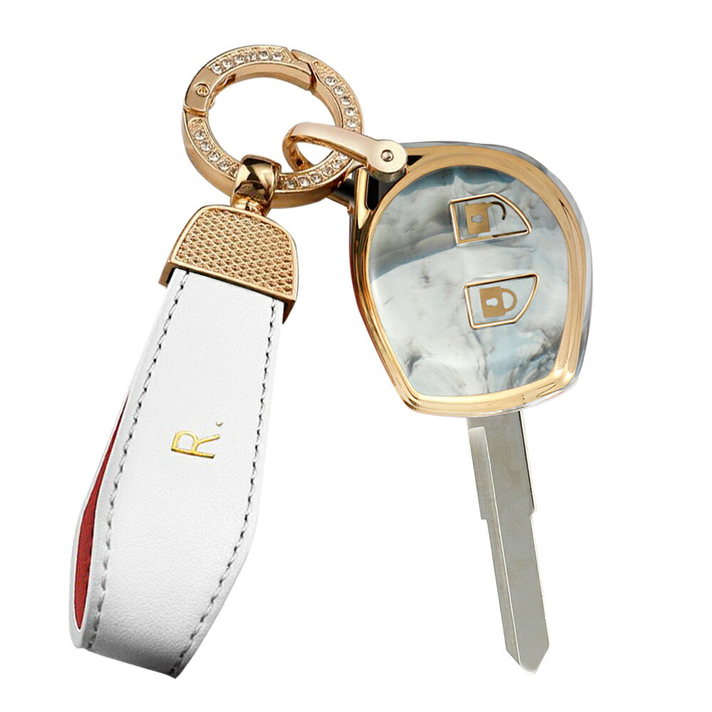 送料無料 ONTTO スズキに向けの キーバッグ オシャレ マーブリング キーカバー 天然宝石のパターン 電気メッキ 保護 Rマーク 革製バックル 可愛い キーチェーン SUZUKI 新型 SX4 ビターラ等 キーケース オペル アギーラB ニッサン ピクソに等に適用 柔らかい TPU シリコン