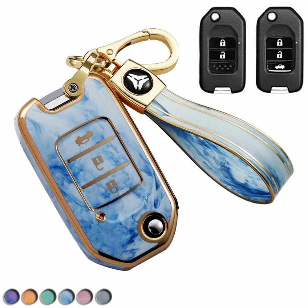 送料無料 ONTTO HONDAに適合 折畳式 スマートキーケース オシャレ マーブリング キーカバー 天然宝石のパターン 電気メッキ 保護 ホンダに適応 CRV XRV フィット vezel hrv2等 車用 キーバッグ 弾力性 耐久性 高品質TPU 汚れ防止 傷防止 防水 柔らかい シリコン プレゼント