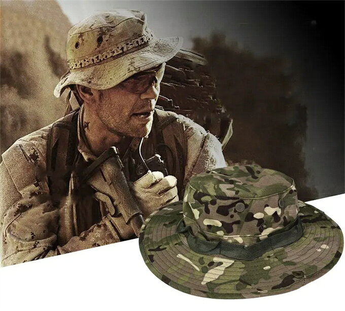 男性の戦術的な軍隊カモフラージュバケットハット サンキャップ ミリタリー マルチ...