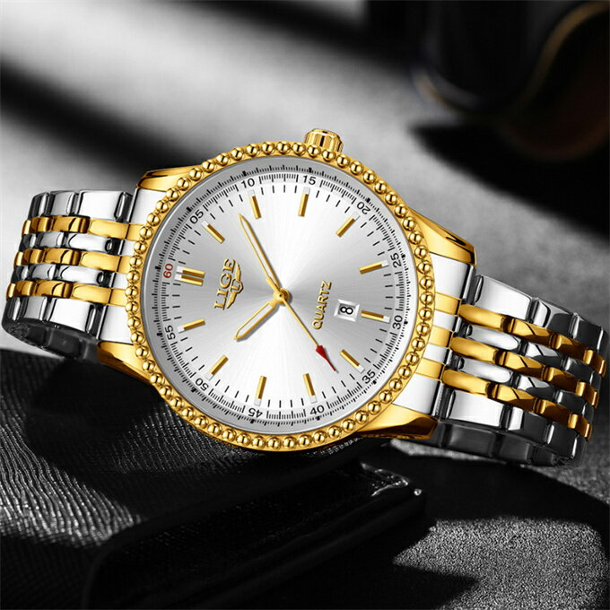 Lige-男性用高級クォーツ腕時計,自動,日付,ステンレス鋼,スポーツ,ダイバー,新品,30m, 2024