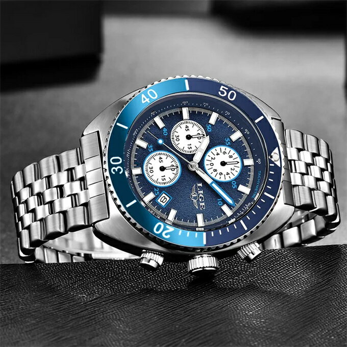 Lige-メンズ防水発光クォーツ時計,スポーツクロノグラフ,高級ブランド