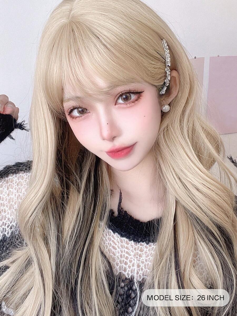 1 ピース合成耐熱、ロングストレートヘアウィッグ、マルチカラー、長さ 24 インチ、ファイバー製、日常使用に適しており、自然でリアルなつけヘアピース