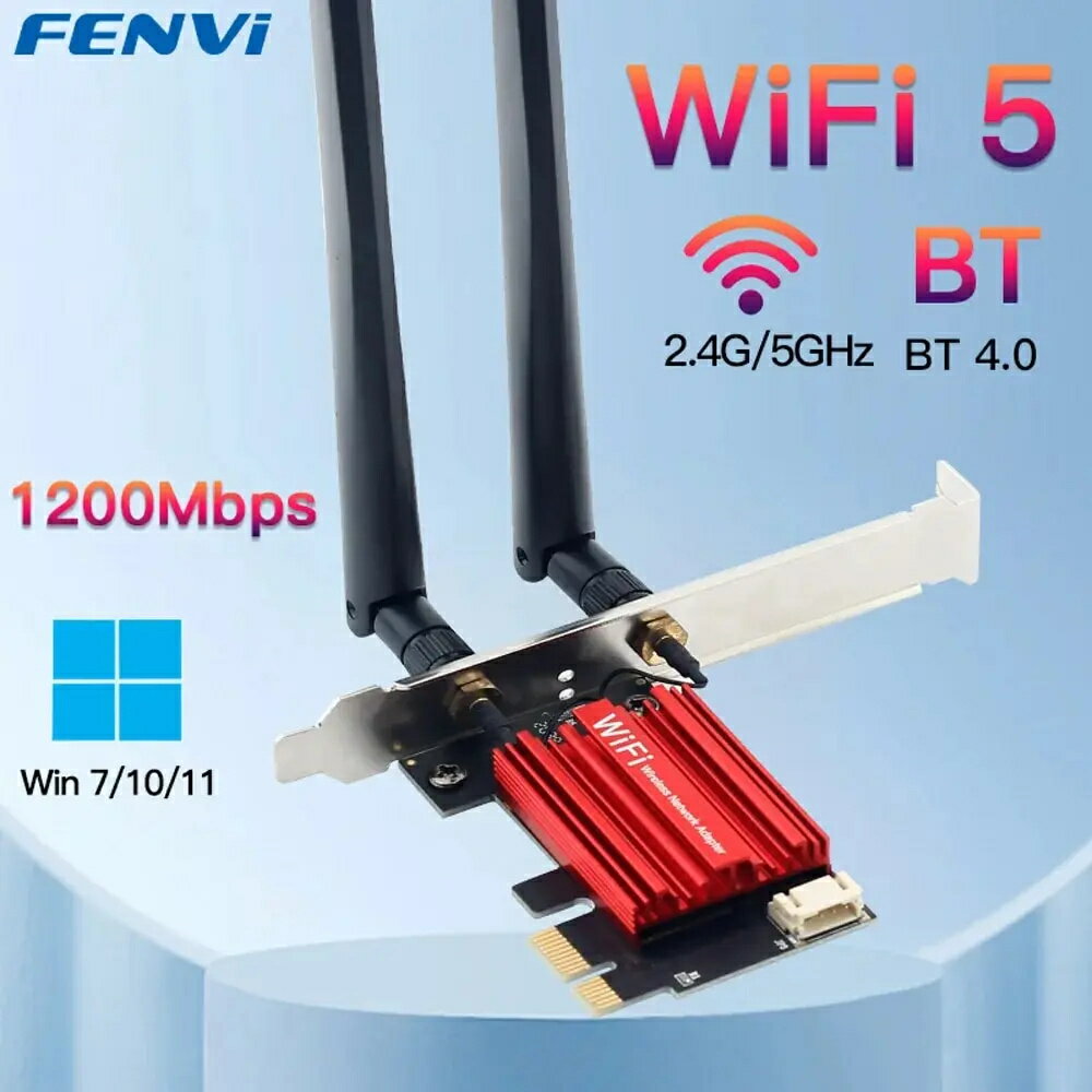 FENVI WiFi 5 PCI-E ワイヤレスアダプタ AC1200 ネットワークカードデュアルバンド 2.4G/5GHz 802.11AC Bluetooth 4.0 デスクトップ Windows 10/11