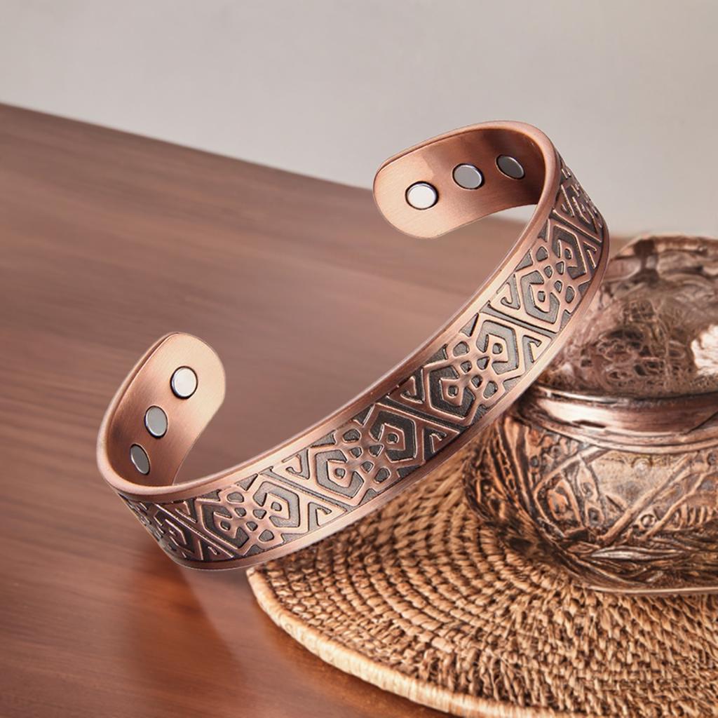 バングル 純銅製ジュエリー 純銅磁気ブレスレット エネルギーマグネット付き 磁気ブレスレット ストレス解消 減量 痩身 調節可能 健康エネルギー 高磁石 瞑想 ヨガ 銅ブレスレット