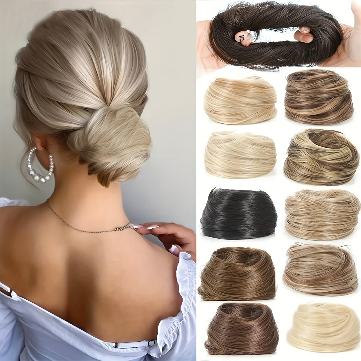 メッシーヘアバン スクランチー エクステンション ストレート メッシー シンセティック シニヨン 女性用