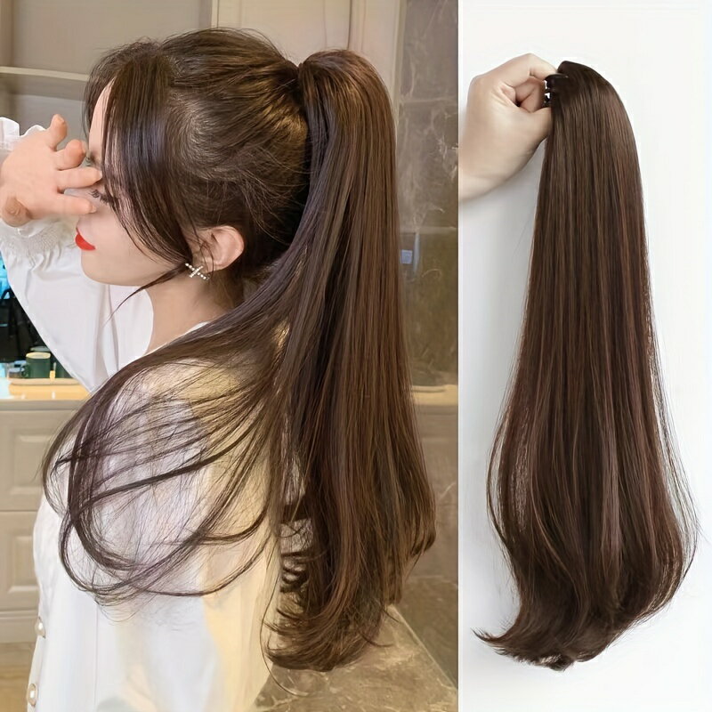 女性用ヘアアクセサリー ハロウィン クリスマス用 20インチ/50cm 合成ロングストレート クロークリップイン ポニーテール ヘアエクステンション ヘアピース