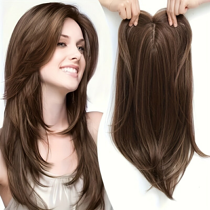 合成エレガントなウィメンズトップヘアピース、薄毛ボリュームアップクリップインクラウン、ヘアロス用、複数の色合いが利用可能 - ヘアブラシとケース付き ハロウィン クリスマス