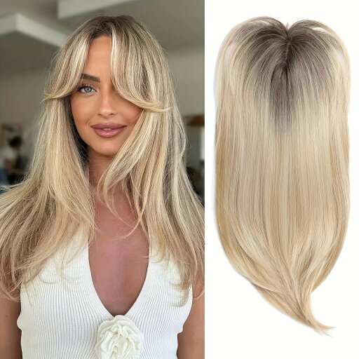 56 cm の長さのレイヤードヘアトッパー - 自然なオンブレブロンドとダークルート - 薄毛に瞬時にボリュームを与えるための合成ウィッグレット - スタイリッシュなレディースヘアピース、毎日の着用に最適なメンテナンス、女の子へのバレンタインデーギフト 56 cm の長さのレイヤードヘアトッパー - 自然なオンブレブロンドとダークルート - 薄毛に瞬時にボリュームを与えるための合成ウィッグレット - スタイリッシュなレディースヘアピース、毎日の着用に最適なメンテナンス、女の子へのバレンタインデーギフト