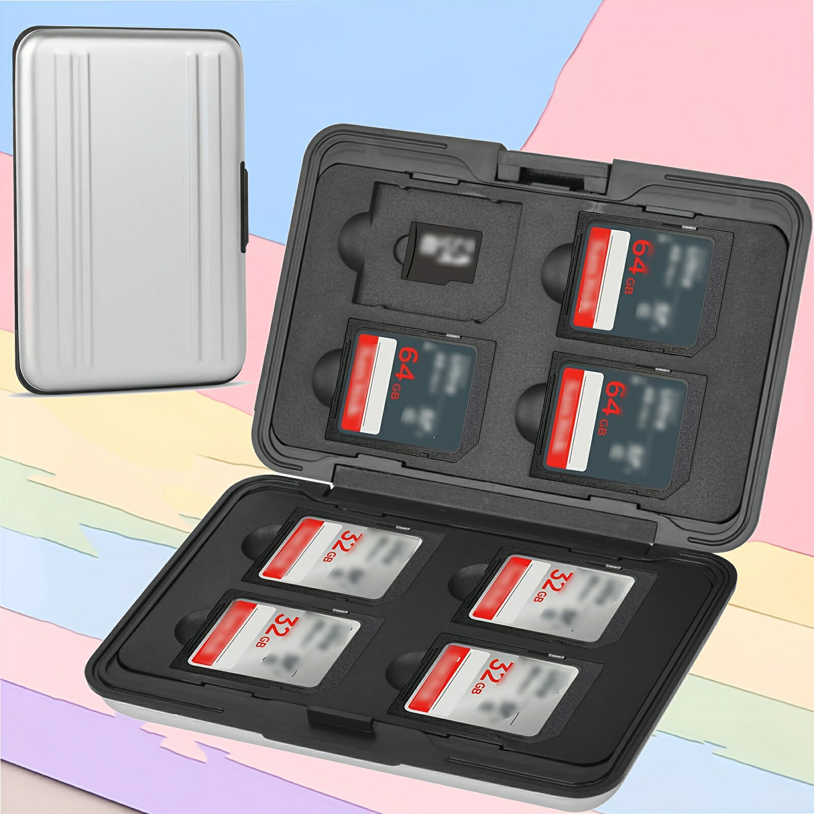 アルミニウム製 耐衝撃 キャリングボックス メモリカード収納ケース ホルダー 8スロット SD SDHC MMC Micro SD TFカード用