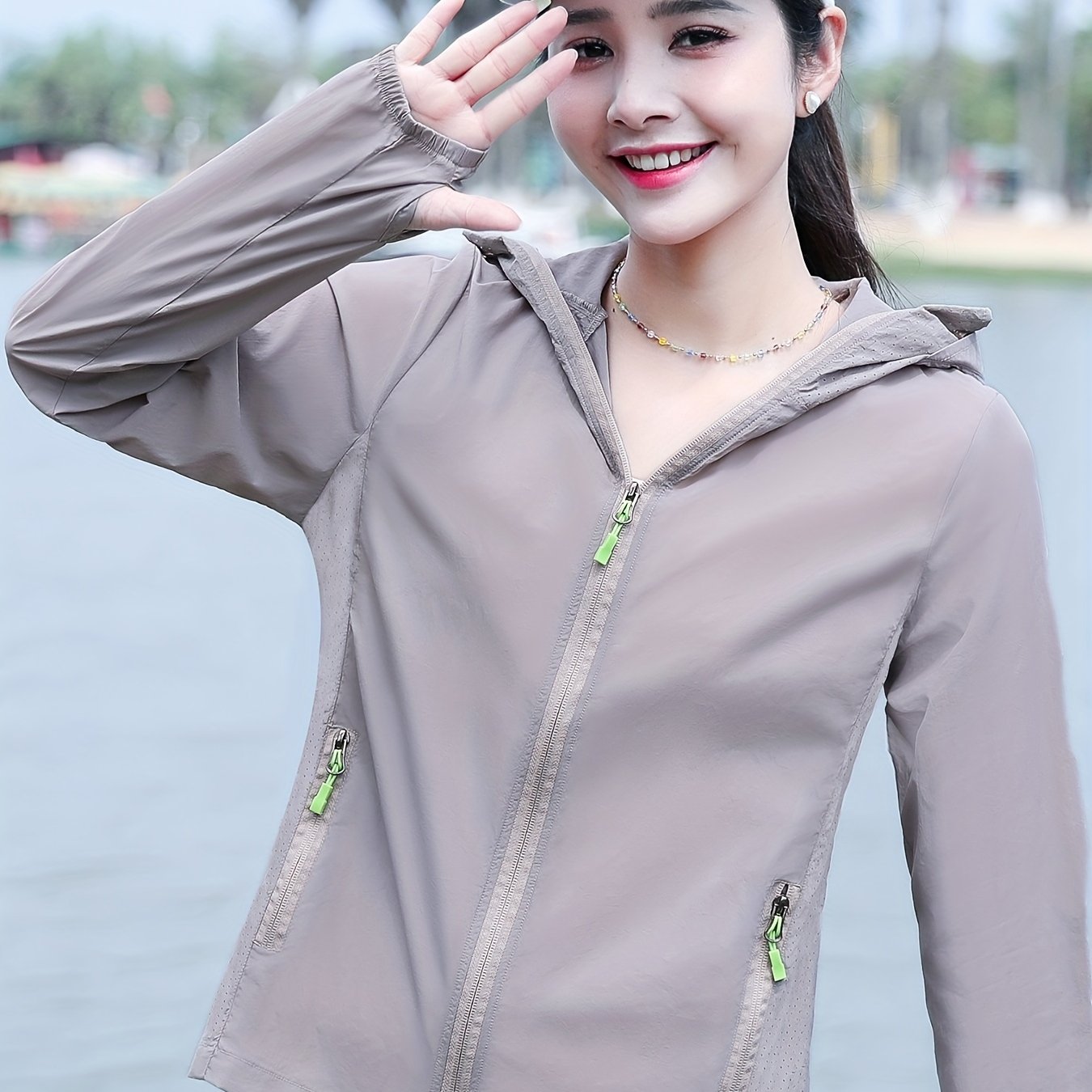 乐天商城 - UVカットフード付きジャケット、通気性抜群、長袖、女性用