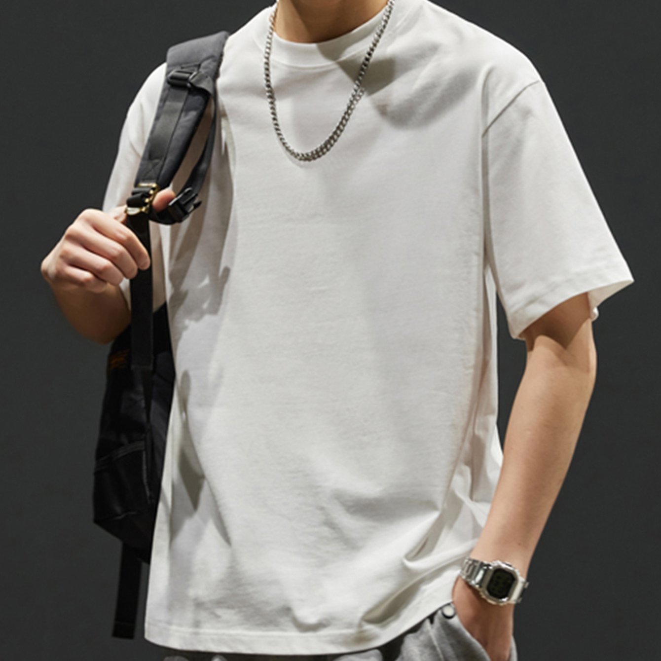 乐天商城 - 男性用ゆったりとした100％コットン無地Tシャツ、カジュアルな半袖クルーネックTシャツ、夏のアウトドア用メンズウェア