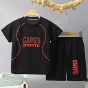 【やや大きめサイズにご注意】男の子 速乾性 アウトフィット 2点セット、ゲーム スポーツ プリント Tシャツ & ショーツ セット、子供服 夏 アウトドア ウェ...