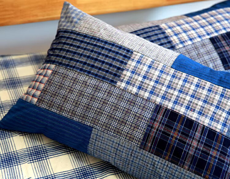 ギフト 手仕事 藍染 信封式ピローケース 2枚セット 無ファスナー 枕カバー 75×48cm オーガニック感 植..