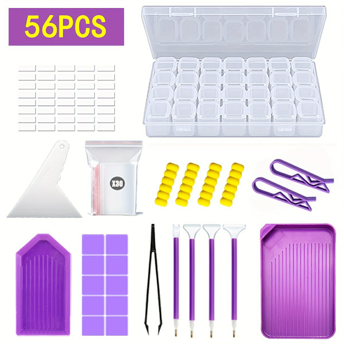 【初心者向け 56点セット】ダイヤモンドアート用 ツールキット／DIYクラフト／収納ケース付き／模造ビーズ用アクセサリーセット／大人も子供も楽しめるハンドメイド趣味キット
