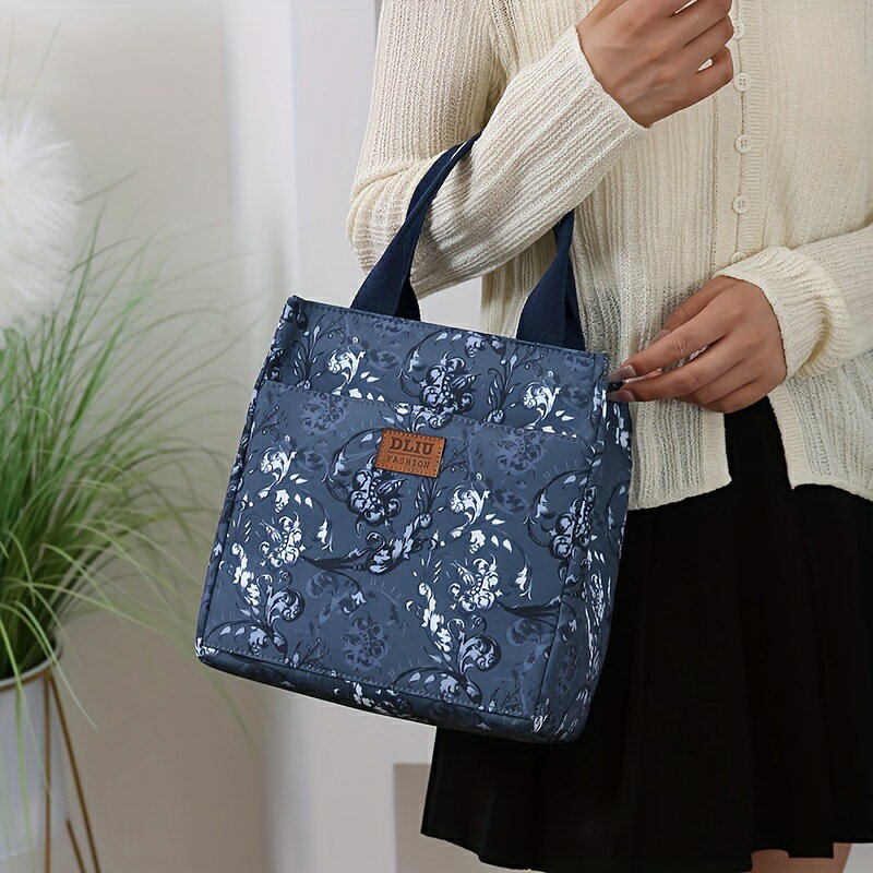 レディース ナイロン ハンドバッグ レトロスタイル ジッパー 閉じる 耐久性 ハンドバッグ フローラル プリント デザイン 通勤 収納 トートバッグ 花柄 バッグ ジッパー 付き