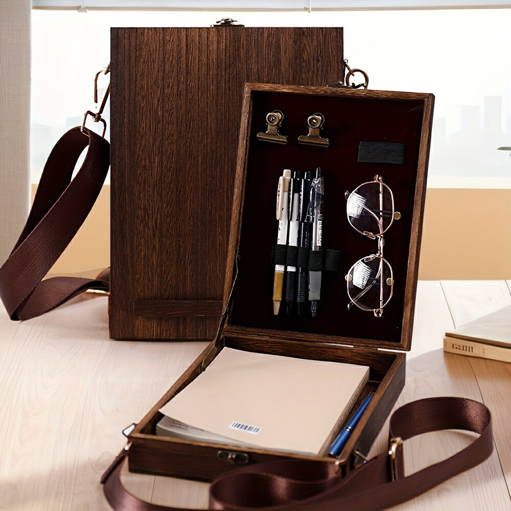 レトロノスタルジックライター木箱バッグ女性用木製メッセンジャーバッグ屋外スケッチバッグツール収納..