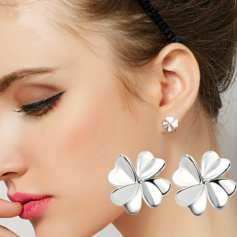 レディース 小さな四つ葉のクローバー フラワーモチーフ イヤリング ペア 可愛い 合金製 日常使い ギフト プレゼント対応 アクセサリー