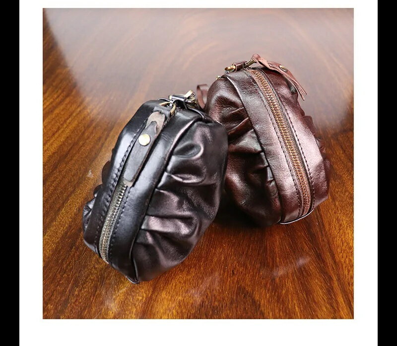 手作り 植鞣し本革 ふっくらポーチ／レトロ感漂うハンドメイド財布 小銭入れ レディース 多機能 ミニクラッチ 【全4色】／レトロデザイン／ナチュラルレザー／手仕事／経年変化／ギフト／プレゼント