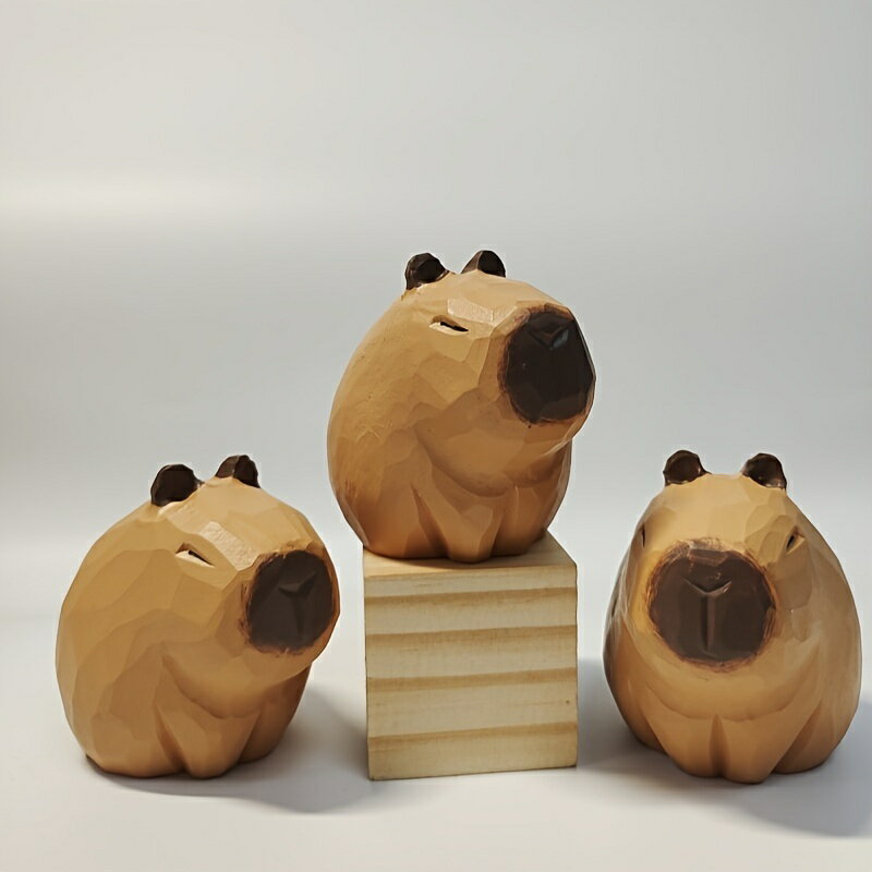 手作り木製カピバラスカルプチャー 1頭｜手彫りの温もりを感じるカピバラ置物・ナチュラルウッドの優し..