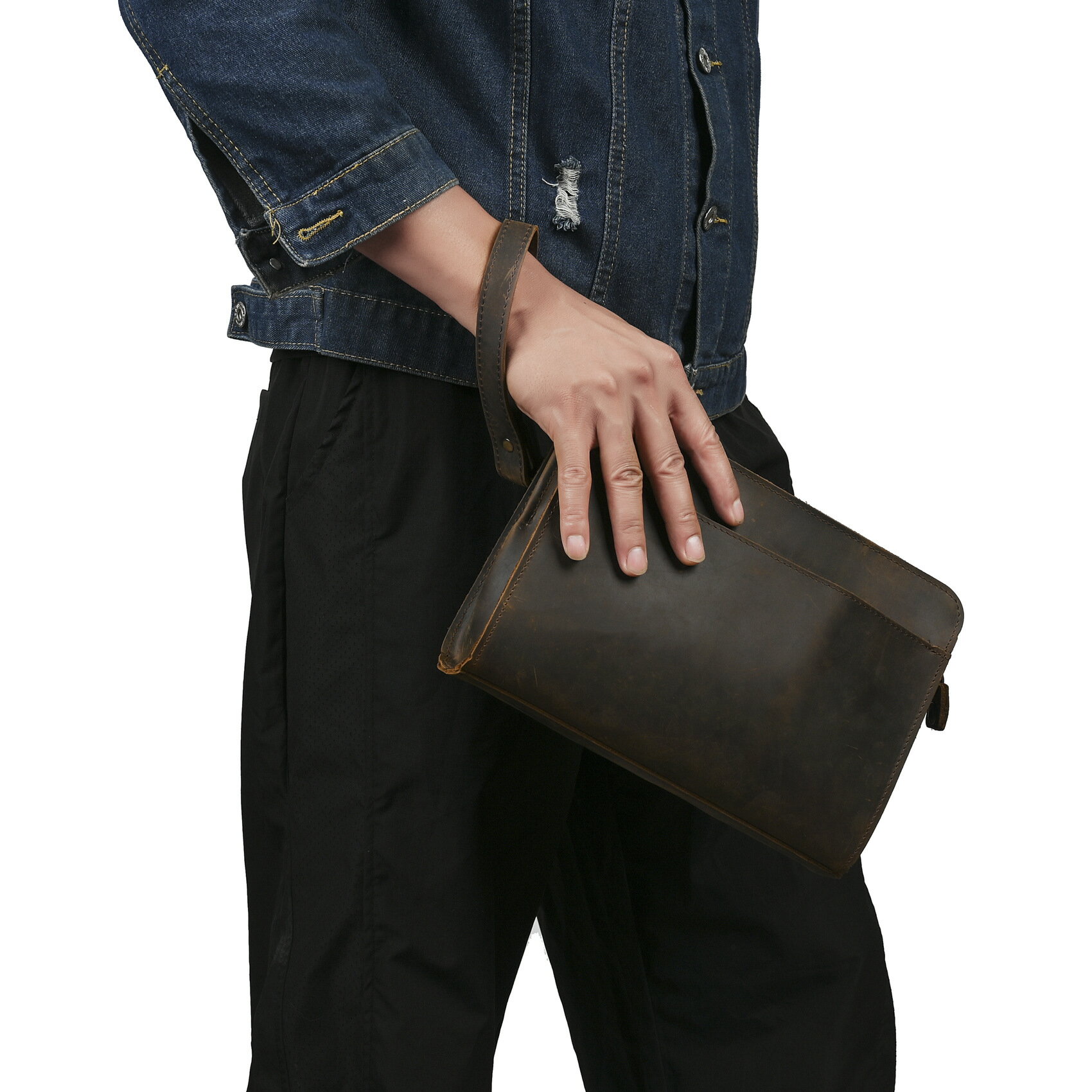 本革 牛革 フルグレイン オイルレザー メンズ クラッチバッグ 手持ち セカンドバッグ ハンドメイド レトロ 大容量 多用途 耐久性 シンプル 大人カジュアル ギフト プレゼント 記念日 お祝い プチギフト ハンドメイド 天然レザー 手作り(4.0)