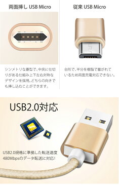 リバーシブル Micro USBケーブル Android ケーブル アンドロイド micro ケーブル スマホ 充電器 ケーブル 1m ミクロ USBコネクタ スマートフォン 断線しにくい 充電ケーブル microusb 投函便 送料無料