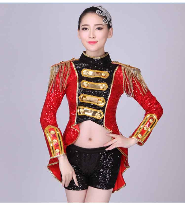 6サイズ　ジャズ ダンス 衣装 スパンコール 燕尾服 レディース 舞台 ステージ衣装 魔術師 マジシャン衣装 オープニング衣装 長袖 袖なしきらきら ジャケット+ ショットパンツ上下セット夜店カラオケ 公演 クラブ 余興 演出 衣装 ハロウィン コスプレ ダンス衣装 金 赤 3