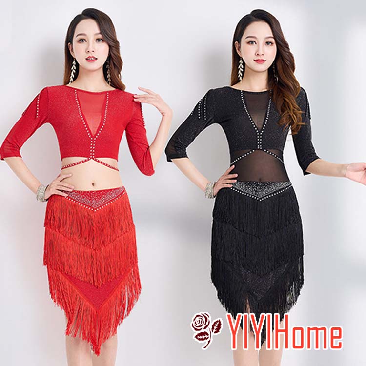 ベリーダンス ダンス衣装 セット ハロウィン コスプレ 仮装 パーティー 余興用 レッスン着 トップス スカート 2点セット 社交ダンス 発表会 ラテンダンス...