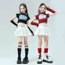 4色 キッズ 子供用 ダンス 衣装 4点セットアップ 衣装 ヒップホップ ジャズ ダンス衣装 トップス ショート丈 女の子 おしゃれ ダンス衣装 HIPHOP スカート レディース ジュニア へそ出し 110cm-180cm アームカバー付き ベルト付き