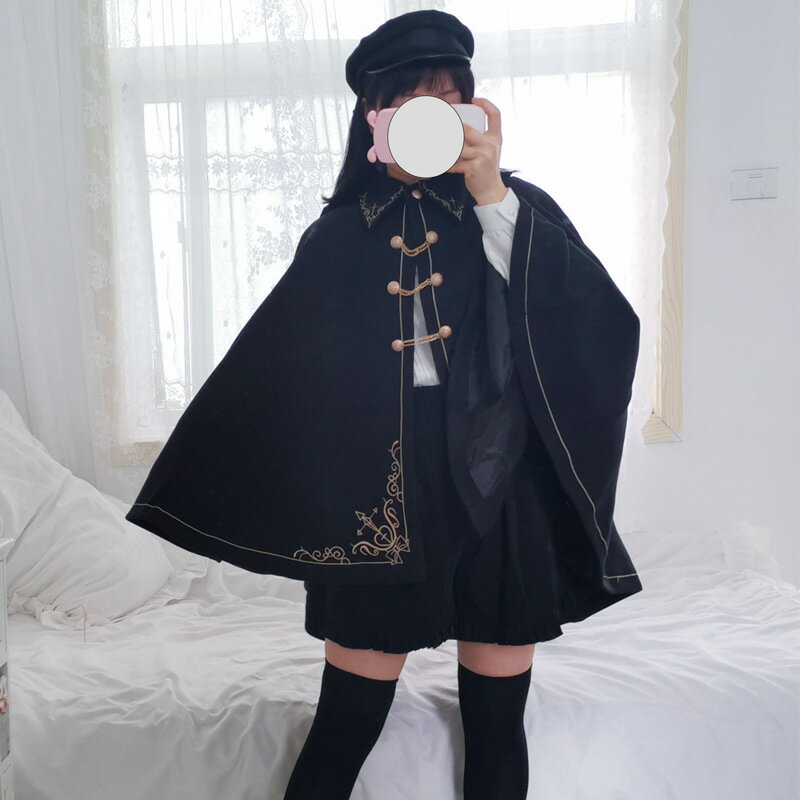 ロリータマント ケープ ゴスロリ 伯爵タキシード 刺繍ラシャコート 格好いい お姫様マント レディース 学生 コスプレ ハロウィン コスチューム 仮装衣装 黒系ジャケット