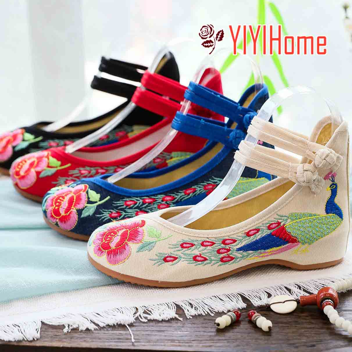 5色 チャイナ靴 パンプス チャイナシューズ 痛くない カジュアル レディースコンフォートシューズ 婦人靴 花刺しゅう中華靴 ぺたんこ 可愛い ストラップ 春 ...