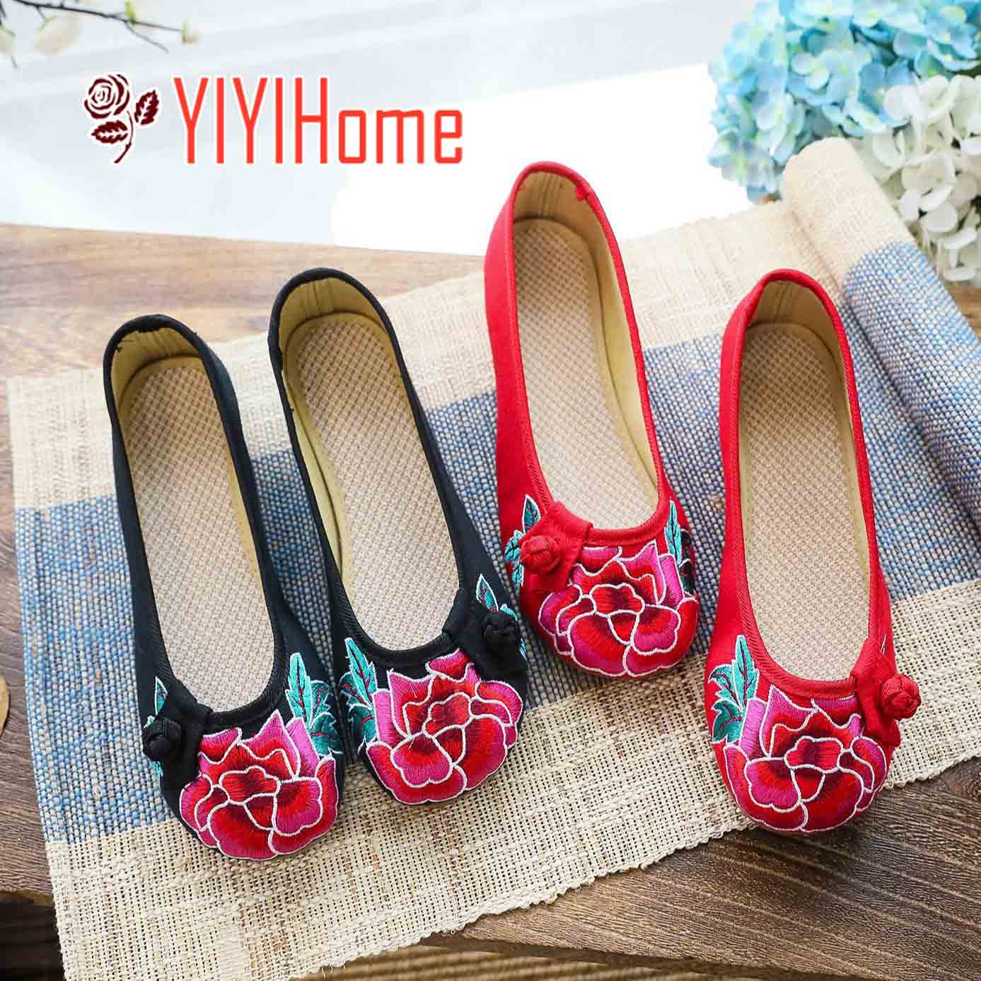 2色 チャイナ靴 パンプス チャイナシューズ 痛くない カジュアル レディースコンフォートシューズ 婦人靴 花刺しゅう中華靴 ぺたんこ 可愛い ストラップ 春 ...